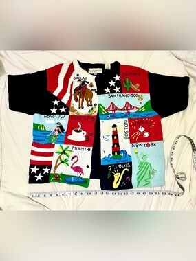 Marisa Christina Multi city Embroidered Patchwork Travel Cardigan